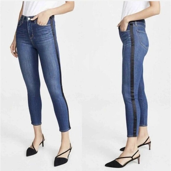 L'Agence Margot Skinny High-Rise Stretchy Jeans with Tuxedo Stripe in Neptune - Picture 1 of 9